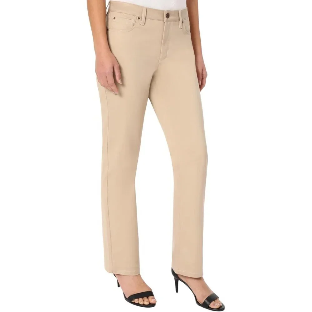 Women's Straight-Leg Jean Cotton-Polyester Blend Size 12 Khaki Durable Comfortab - Picture 2 of 3